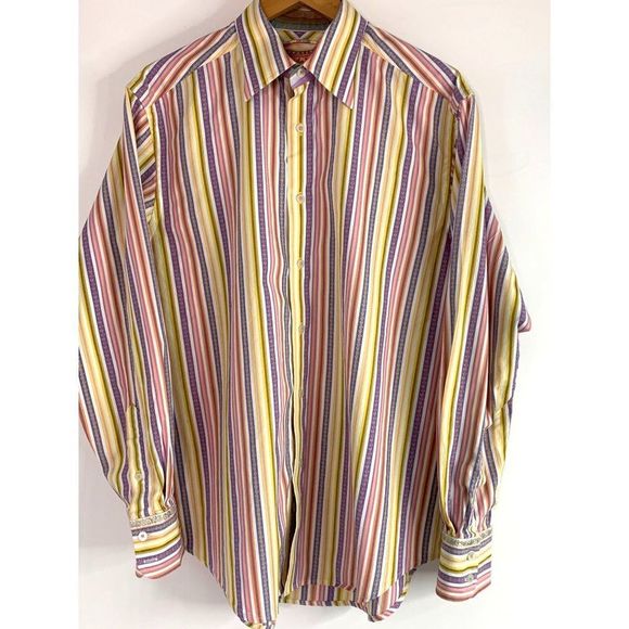 Robert Graham Large Cotton Stripe Embroider Pastel Shirt EUC 6339 Classic Fit - Picture 2 of 16